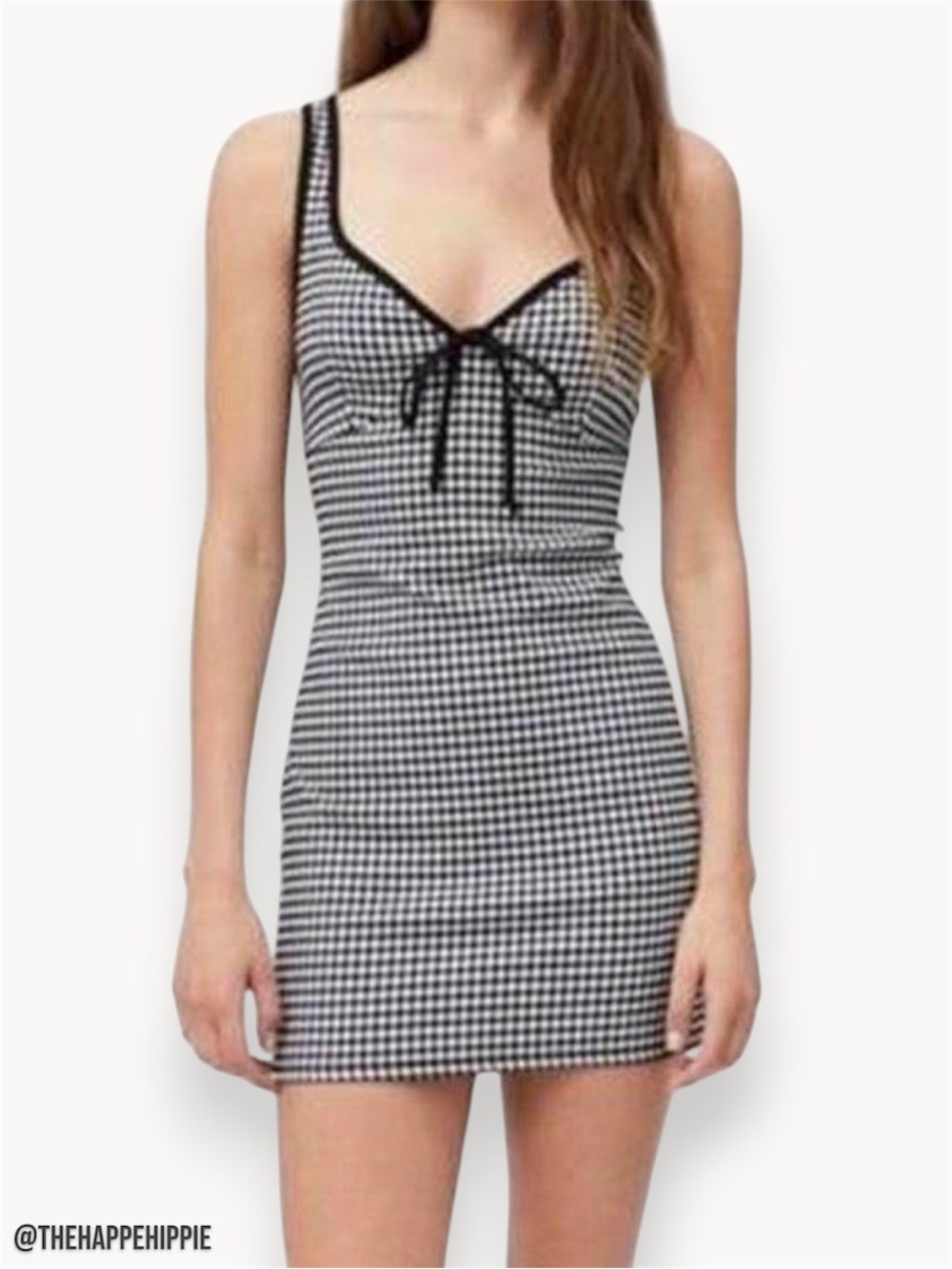 Urban Outfitters Black & White Gingham Tie-Front Mini Dress